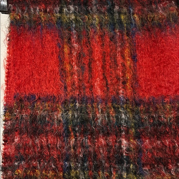 Sandison vintage Mohair and Wool shawl, scarf, hand made Scotland, red plaid - Picture 3 of 5